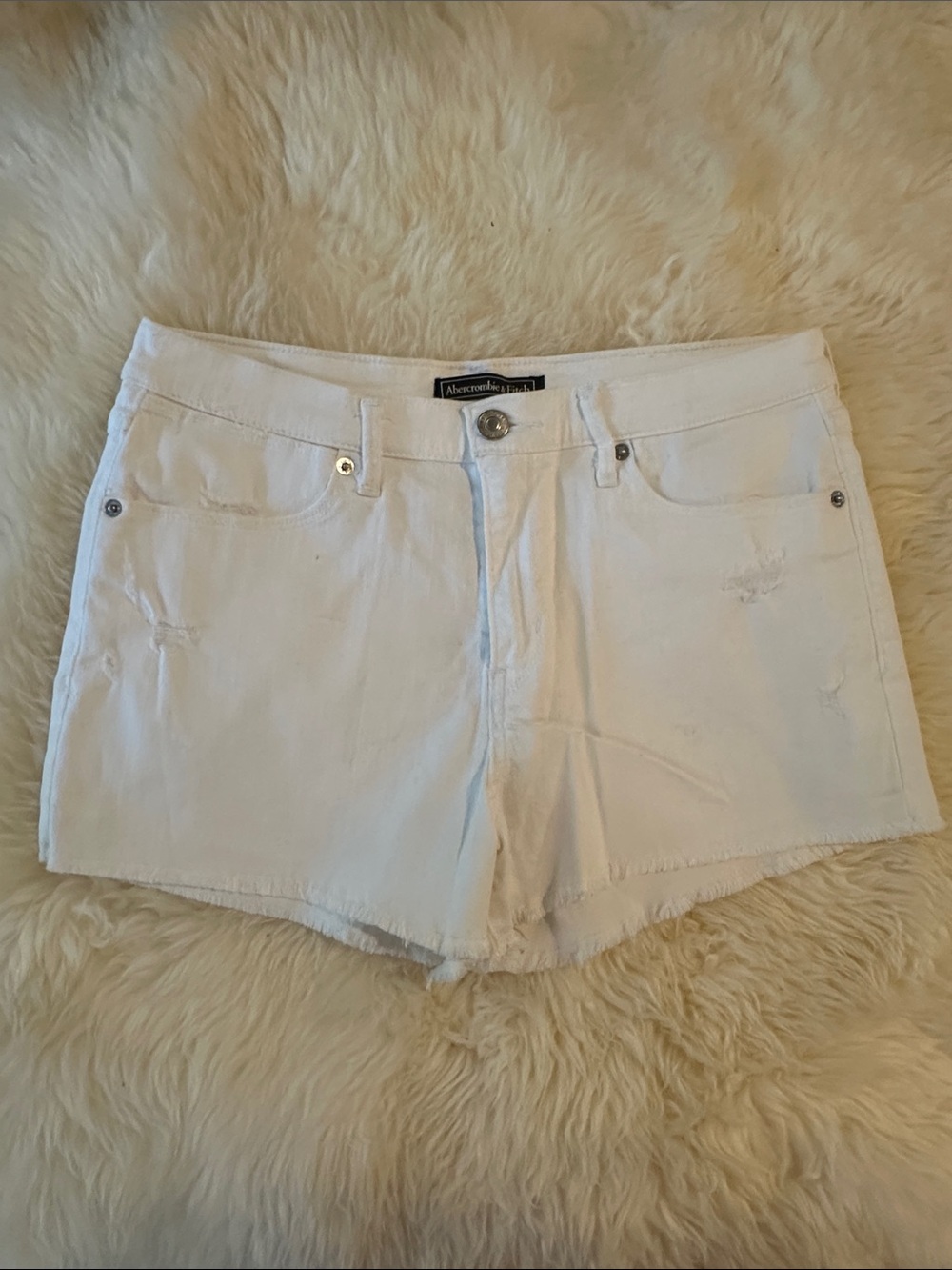 Abercrombie & Fitch White Distressed Denim Shorts